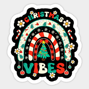 Groovy Christmas Vibes Funny Candy Cane Rainbow Xmas Family Sticker